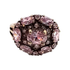 UTC Gold Over Sterling Silver Ring with Pink Rhinestones, Size 6.75, 5.7 G