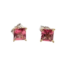 Square-Cut Pink Topaz and Sterling Silver Stud Earrings