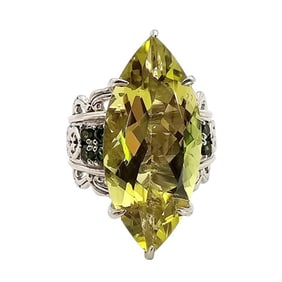 D’Joy Peridot Tourmaline Sterling Silver Ring, Size 6.5