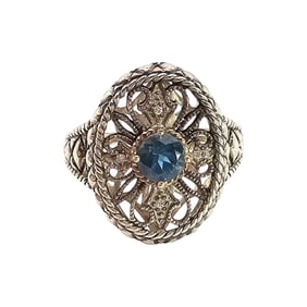 10K Gold and Sterling Silver Ring with Blue Topaz, Size 6.75