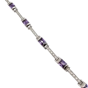 FAS Sterling Silver Rhinestone Tennis Bracelet, 11.9  G
