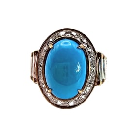 Signed  Sterling Silver Ring with Turquoise Stone
