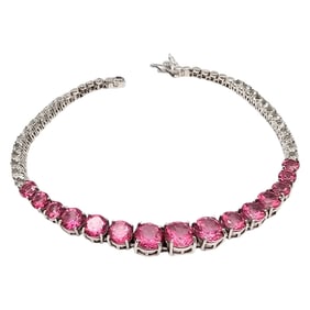 J&T Sterling Silver Pink and White Topaz Tennis Bracelet 10.6 G