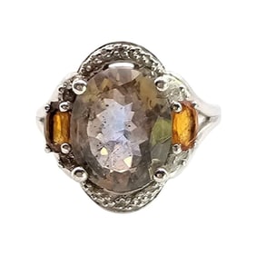 QJ Sterling Silver Ring with Gemstone, Size 6.5, 4.8 G