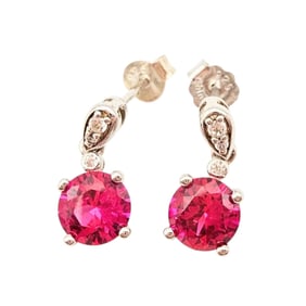 DK Ruby and White Topaz Sterling Silver Earrings, 2.1 G