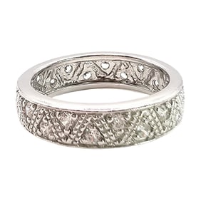 FAS Sterling Silver Cubic Zirconia Ring with Pave Design, Size 7.5