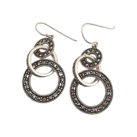Sterling Silver Marcasite Drop Circle Earrings