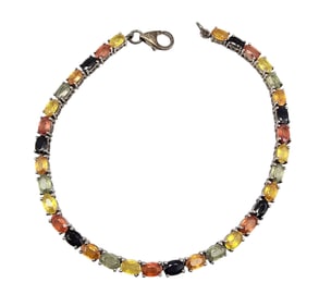 Sterling Silver Multi-Gemstone Tennis Bracelet, 9.7 G