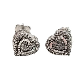 Sterling Silver Heart Diamond Earrings, 2.7 G