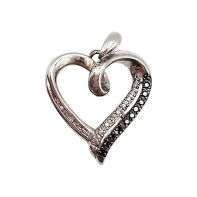 Sterling Silver Heart Pendant with Diamond Accents, 3 G