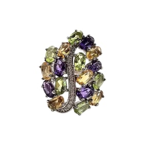 Sterling Silver Multi-Gemstone Ring, Size 6.75