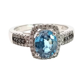 Sterling Silver Size 7.5 Blue Topaz and Diamond Accent Ring
