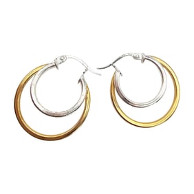 FAS Sterling Silver Two-Tone Hoop Earrings, 2.2 G