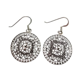 Sterling Silver Filigree Earrings, 5.3 G