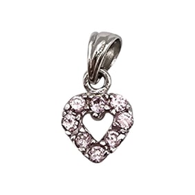 Sterling Silver Rhinestone Heart Pendant, 0.8 G