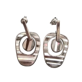 Sterling Silver Mother of Pearl Inlay Earrings, 7 G