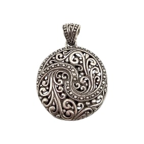 Sterling Silver Round Pendant With Intricate Design, 6.7 G