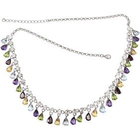 Sterling Silver Multi-Gemstone Necklace, 25.7 G