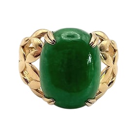 BBJ Jade and Gold Over Sterling Silver Ring, Size 7.5