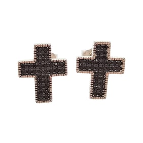 YG1 Sterling Silver Black Diamond Cross Earrings, 2.5 G