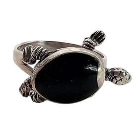 Sterling Silver Black Onyx Turtle-Shaped Ring, Size 5.25