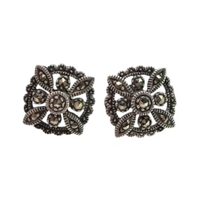 Marcasite Sterling Silver Earrings, 4.4 Grams
