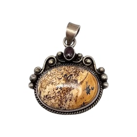 Signed Sterling Silver Jasper and Garnet Pendant, 12.2 g