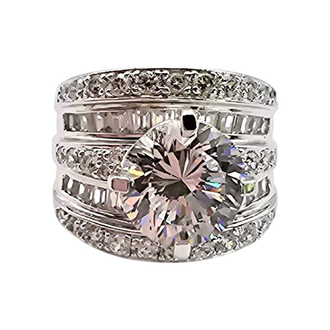 PAJ Cubic Zirconia Sterling Silver Ring, Size 6.75, 10.9 G (1 of 4)