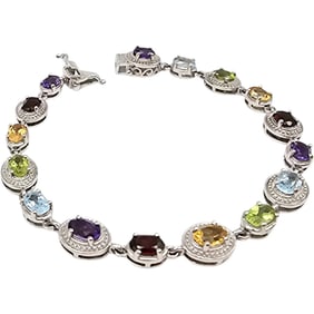 STS Sterling Silver Multi-Gemstone Tennis Bracelet, 12.3 G