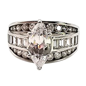 Sterling Silver Ring with Cubic Zirconia Stones, Size 7.75