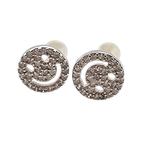 Sterling Silver Rhinestone Stud Earrings with Smiley Face Design