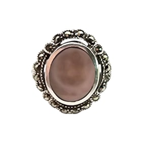 Sterling Silver Marcasite and Abalone Ring, Size 6.5