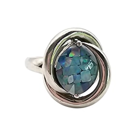 Sterling Silver Ring with KN Opal Inlay, Size 8.75
