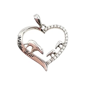 Sterling Silver Mama Bear Heart-Shaped Pendant with Clear Stones