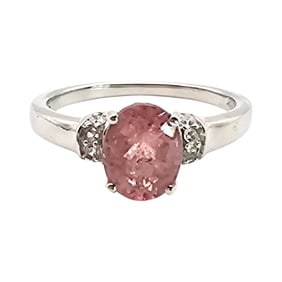 Sterling Silver Ring with Strawberry Quartz and Accent Stones, Size 9.5