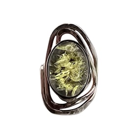 Sterling Silver Amber Ring, Size 7, 7.2 G