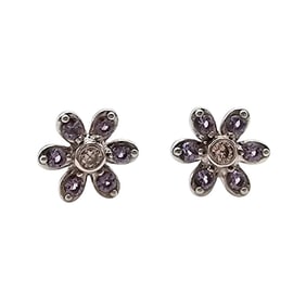 Cubic Zirconia Sterling Silver Flower-Shaped Earrings