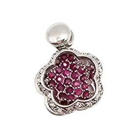 TC Ruby and White Topaz Sterling Silver Flower Pendant