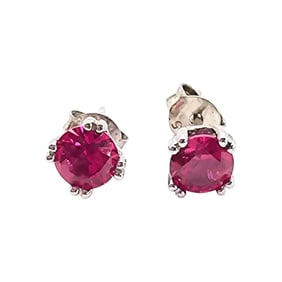 Sterling Silver Ruby Earrings Weighing 0.8 G