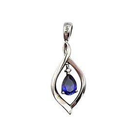 JA Sterling Silver White Topaz and Sapphire Pendant, 3.2 G