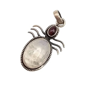 Moonstone and Garnet Sterling Silver Bug Pendant, 5.1 G