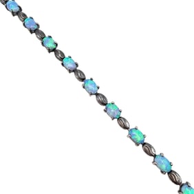 Opal and Sterling Silver Tennis Bracelet, 9.2 G
