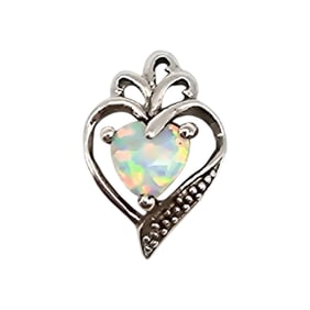 Sterling Silver and Opal Heart-Shaped Pendant