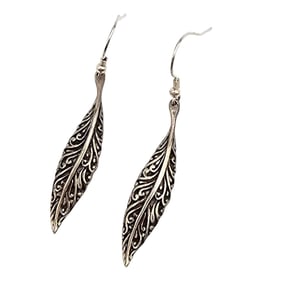 Sterling Silver Feather Earrings, 41.4 G