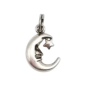 Sterling Silver Moon and Star Pendant, 1.2 G