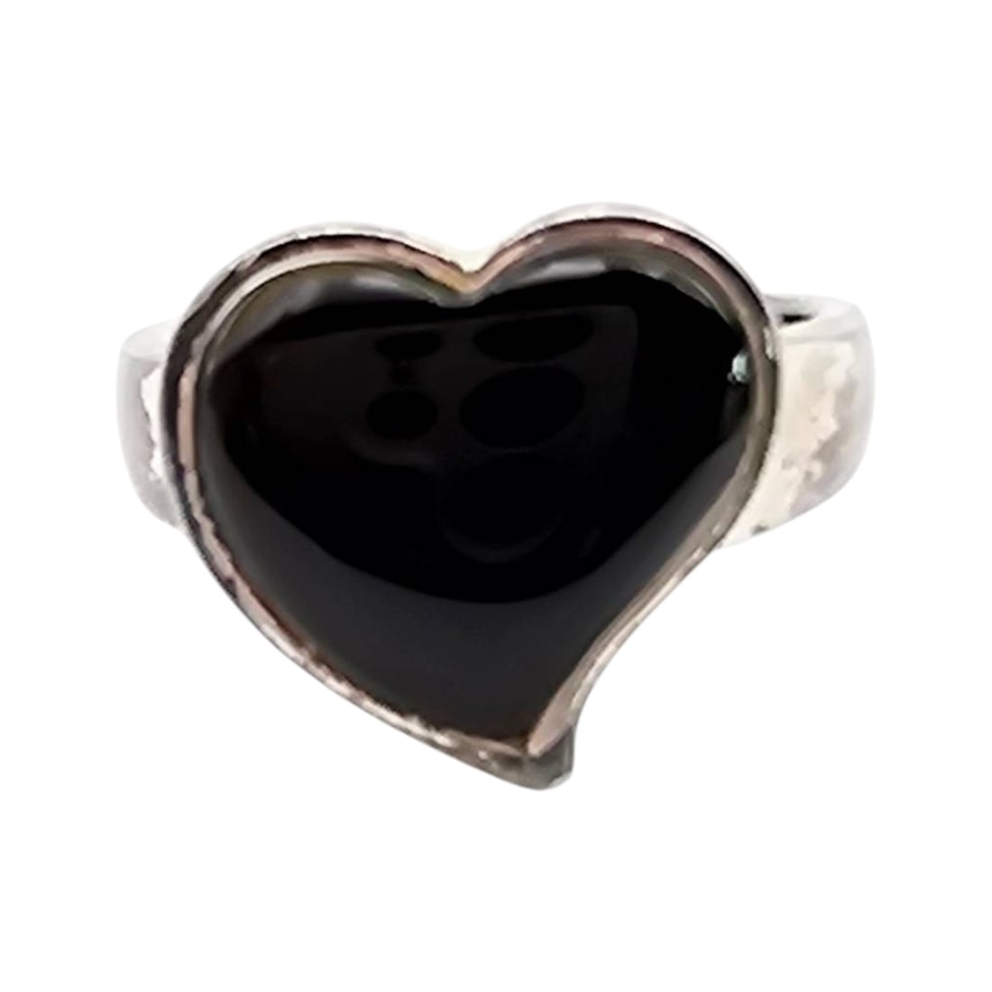 Sterling Silver Heart-Shaped Onyx Ring, Size 7.5, 4.4 G (1 of 4)