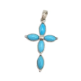 Sterling Silver Turquoise Cross Pendant 1.7 G