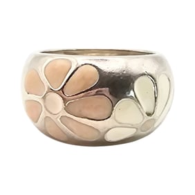 Sterling Silver  Enamel Floral Ring, Size 6.5, 8.4 G
