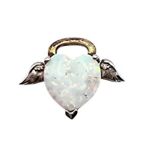 Sterling Silver and Opal Angel Heart Pendant 1.7 G