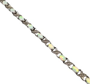Opal Sterling Silver Tennis Bracelet, 6.5 G